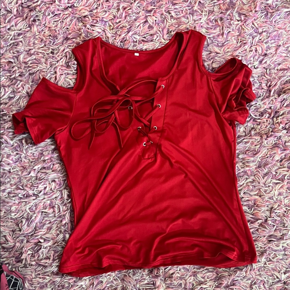 Stylish Red Cold Shoulder Top
